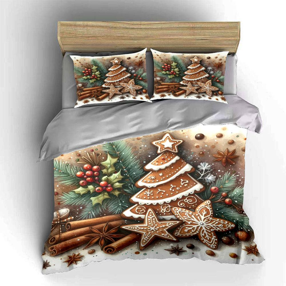 Gingerbread, holly, cinnamon sticks. Bedding sets Duvet cover sets Duvet covers Pillowcases(1*Duvet Cover 2*Pillowcases without duvet insert)