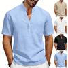 Men's New American Style Summer Henley V-Neck T-Shirt, Loose Breathable Linen Casual Commute Short Sleeve Tee