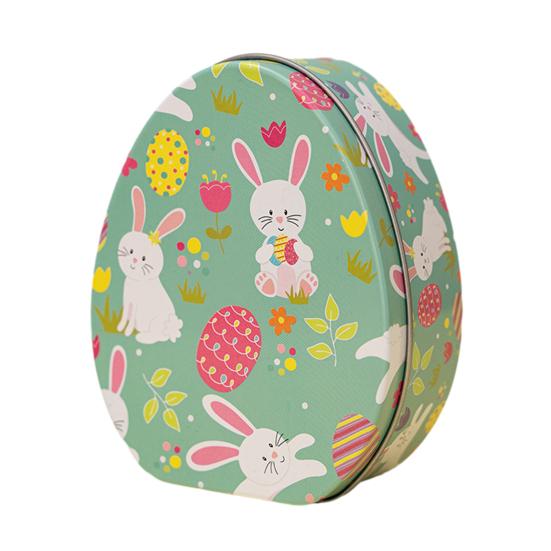 Счастливая Пасхальная Коробка Для Угощения Плоское Яйцо Форма Коробка Конфет Мультяшный Кролик Узор Портативная Железная Художественная Коробка Для Печенья Коробка Для Детей Подарочная Коробка Пасхальные Вечерние Сувениры