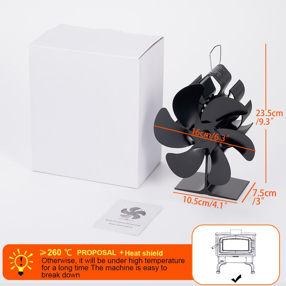 Вентилятор для печи с термоприводом, вентилятор для камина, 6 лопастей, для дровяной печи, эко-вентилятор, тихий, для дома, теплый, эффективное распределение тепла