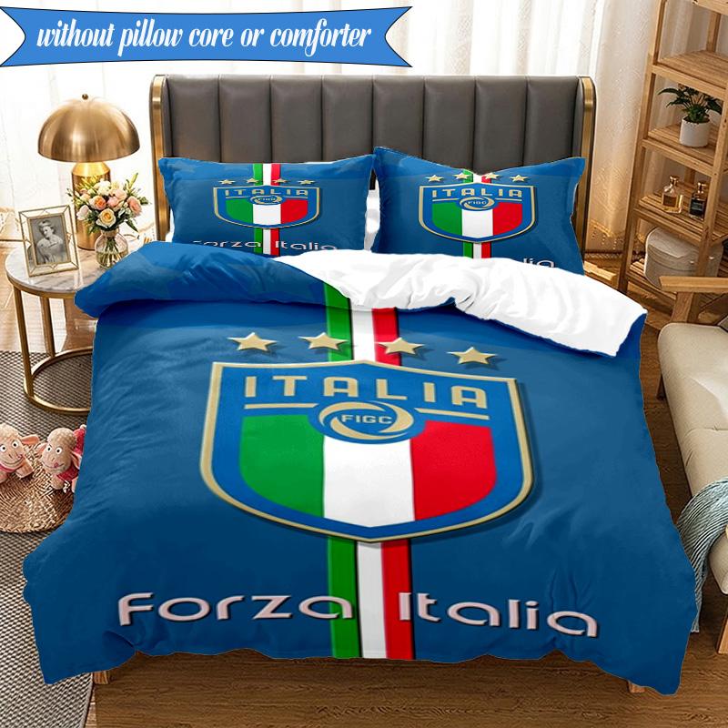 3PCS Italy Football Crest Bedding Set 2D Printing (Includes 1 Duvet Cover + 2 Pillowcases Coreless), Bedroom decor,Fan gift