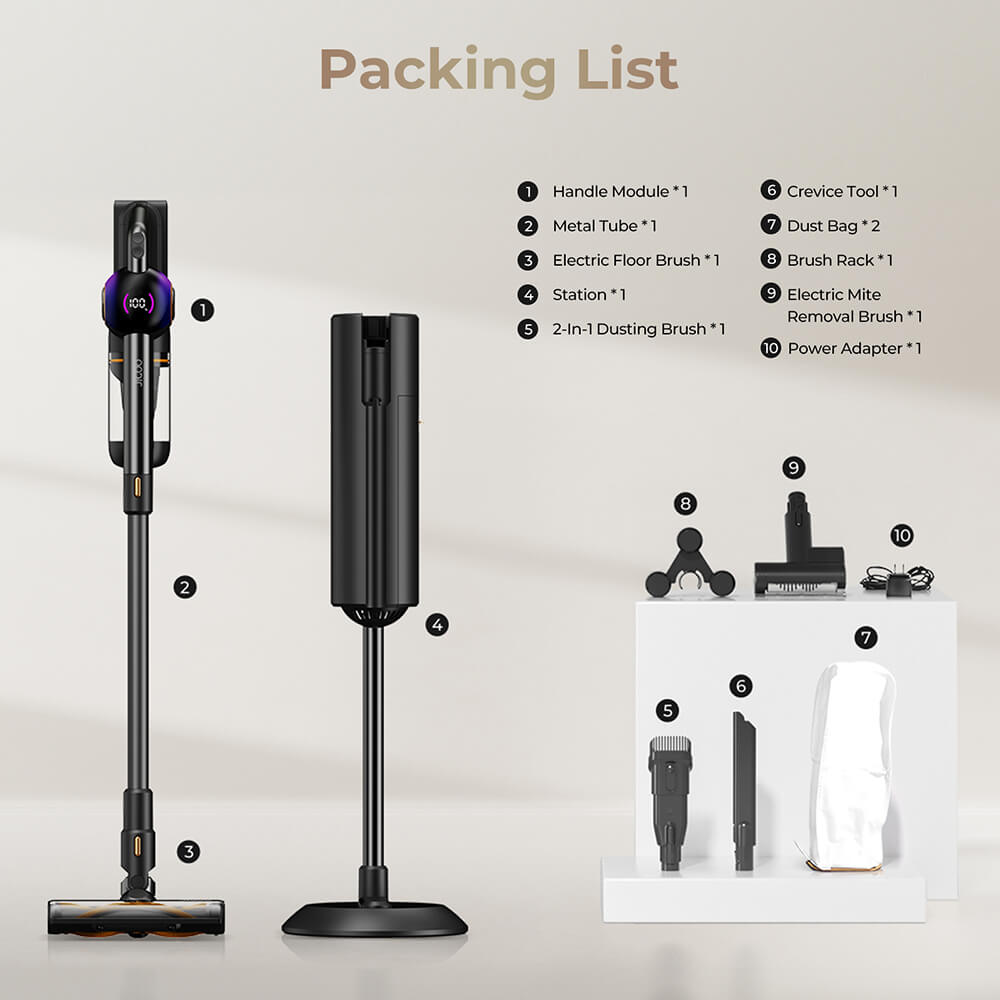 Refurbished JIGOO V700 Cordless Vacuum Cleaner Station with 2.5L Dust Capacity, Auto Dust Collection - EU Plug