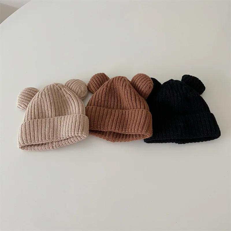 1 шт. теплая шапочка для новорожденного мальчика и девочки, милая мультяшная шапочка с медведем для малышей, вязаная крючком, теплая вязаная шапка на осень и зиму