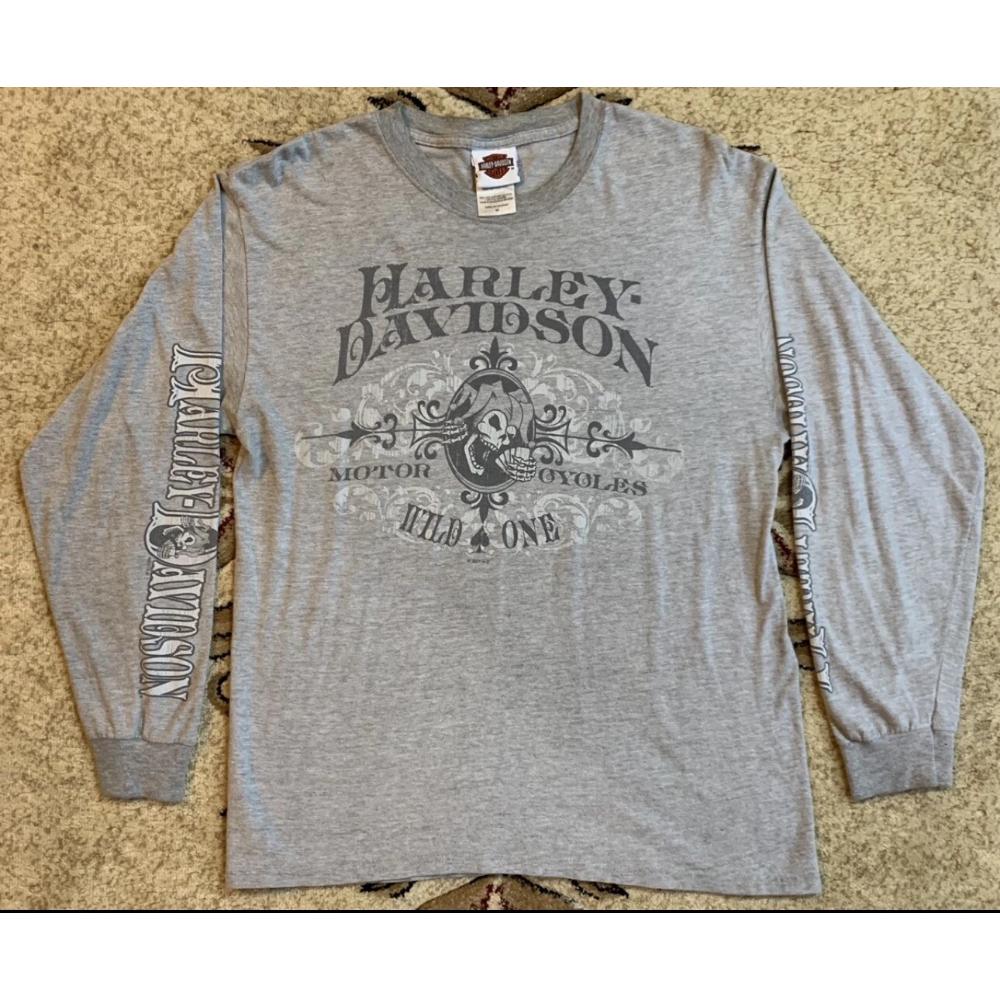 Совершенно новая последняя модель мужской футболки с длинным рукавом Harley-Davidson, серо-бело-черная колор-блок с принтом логотипа, круглый вырез, приталенный крой, мото-стиль
