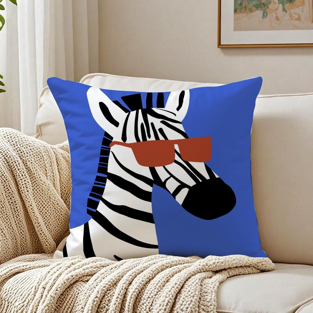 Funny And Fun Pictures Of Happy Animals Cushion Cover Linen Pillowcase Soft for Sofa Bed Home Room Decor