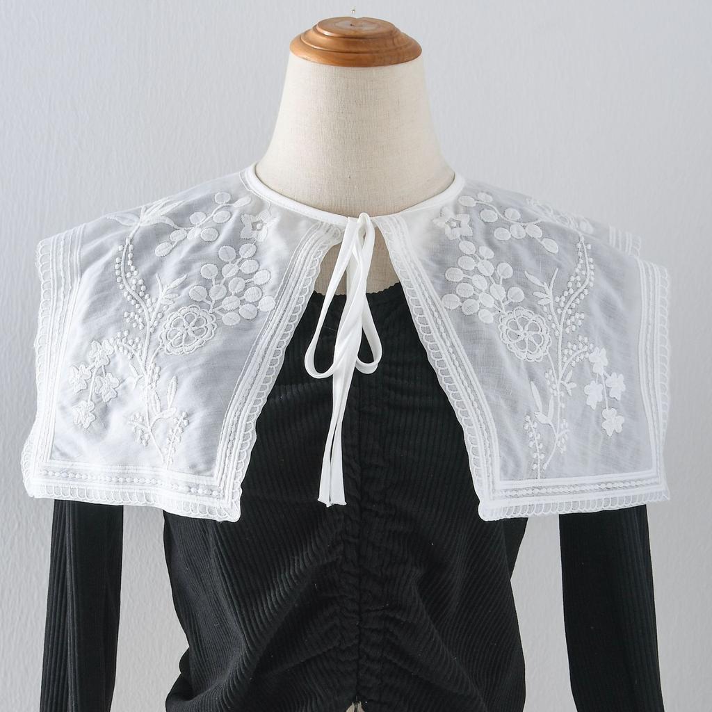 Female Lapel Embroidery Detachable Collar Shawls for Women's Lace Lace Up Shawl False Collars Dress Blouse Decorative