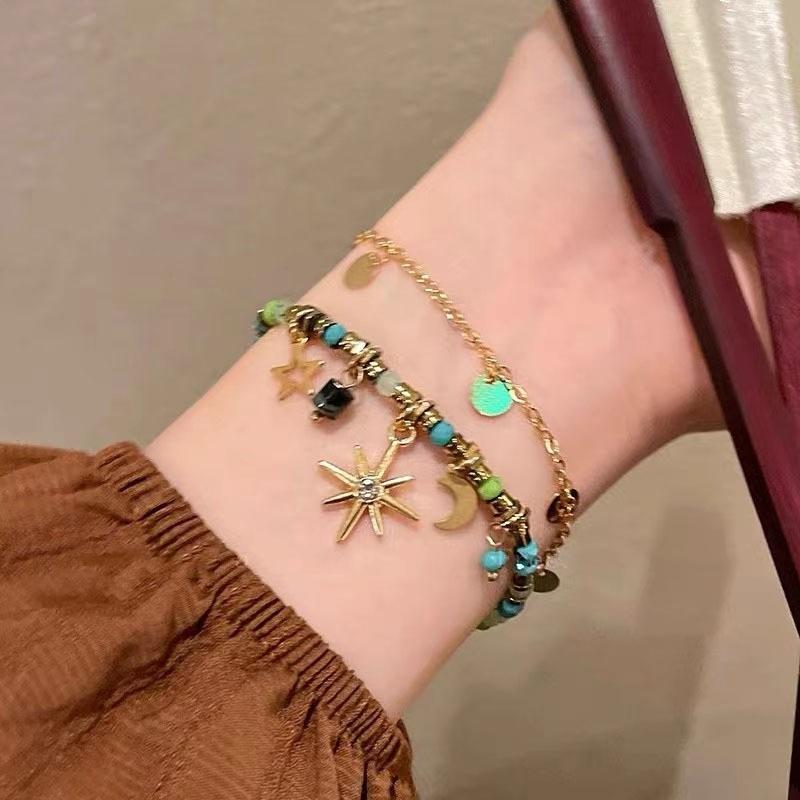 Богемный Экзотический Стиль Браслет из Бусин Ретро Этнический Стиль Плетеный Браслет из Кожи Коровы Нишевый Дизайн Персонализированные Украшения