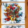 Removable Butterfly Art Stickers Christmas Window Sticker, Stained Glass Style, Colorful Decal, Floral Home Decor Static PVC Waterproof Sticker