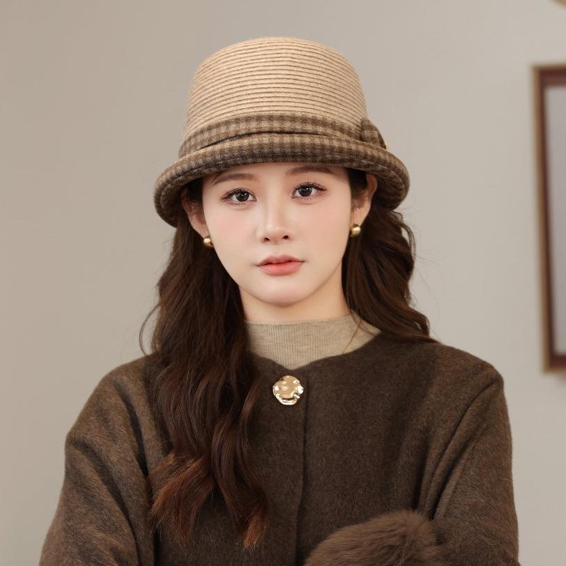 Curled Elegant Flower bucket hat Women's autumn and winter thickened thermal basin hat Small face fashionable mother hat