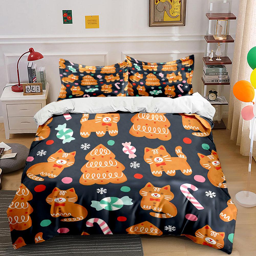 Gingerbread Cats and Sweets Bedding Duvet Cover Set Duvet Cover Pillowcases (1*Duvet Cover 2*Pillowcases, without duvet insert)