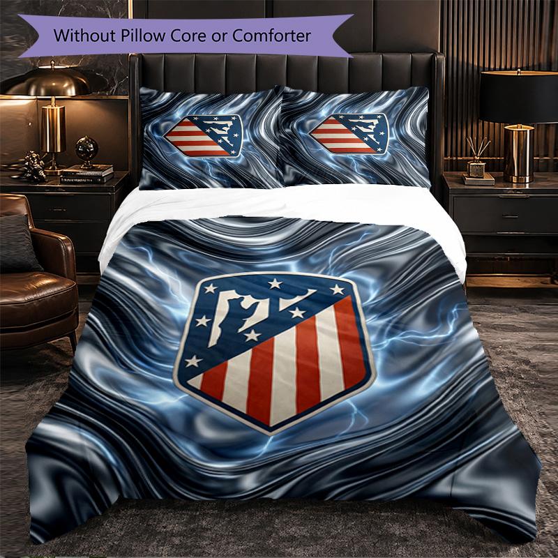 Atletico Madrid Pattern 3 Pieces Bedding Set Soft Microfiber Duvet Cover with Pillow Cases for Bedroom