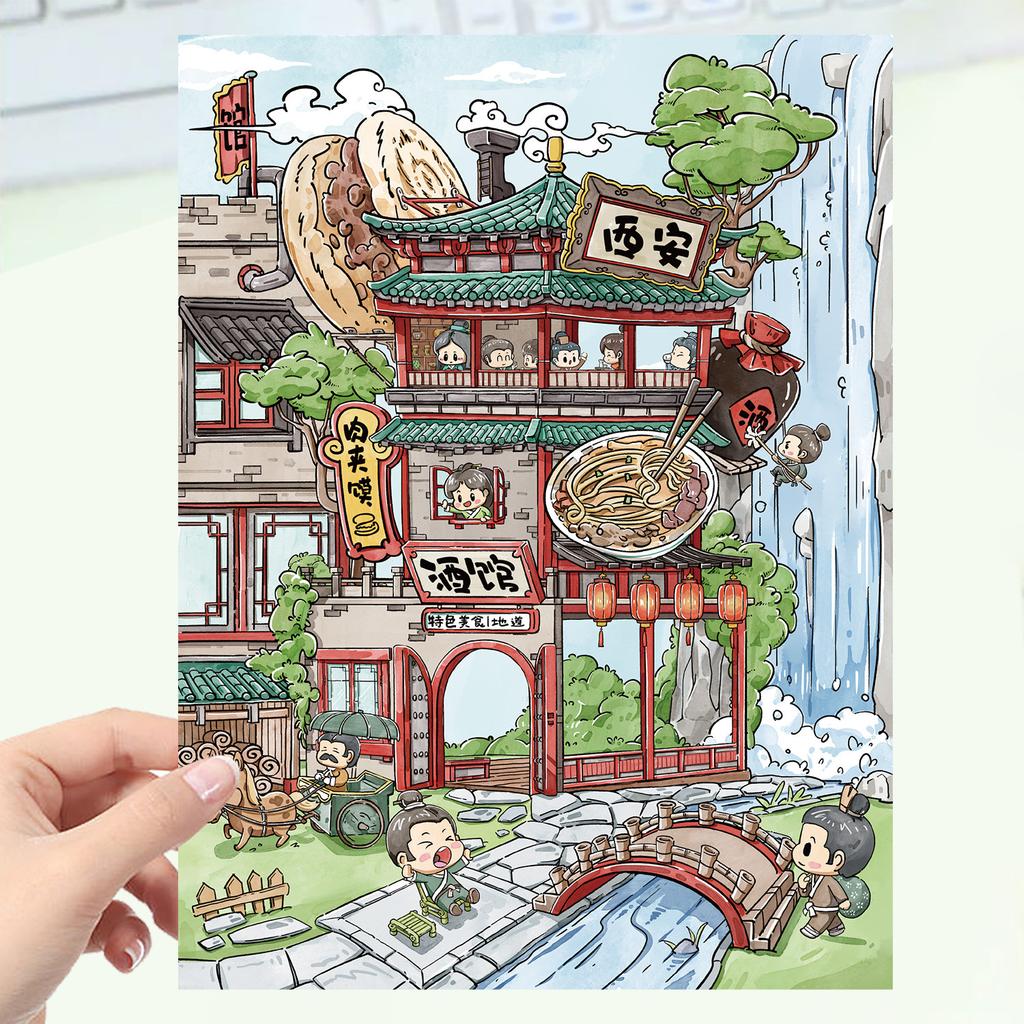 Cartoon Landscape Stickers Multiple Miniature World 3D Hut Unzip DIY Scene Manual Post