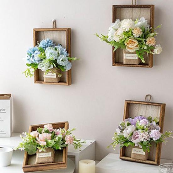 Искусственная гортензия, настенное украшение, искусственные шелковые цветы, растения, деревянная рама, декор, дом, офис, гостиная, спальня, настенный арт-орнамент