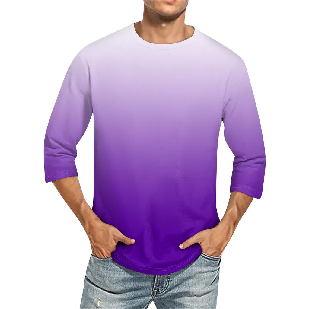 Мужская однотонная футболка с круглым вырезом и рукавами три четверти
