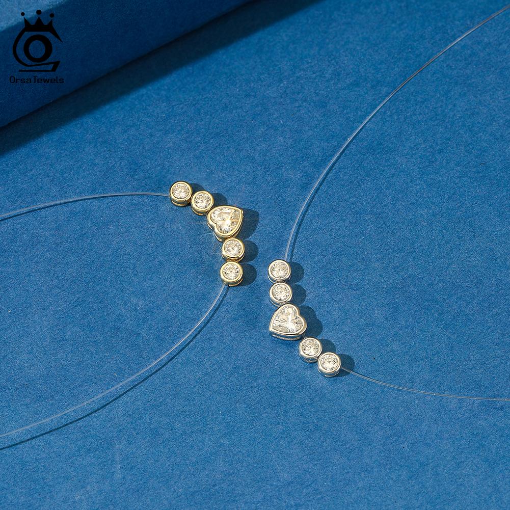 ORSA JEWELS Искрящееся Простое Серебряное Ожерелье 925 пробы на Леске с Кубическим Цирконием 8A для Женщин Блестящая Цепочка Украшение LZN30