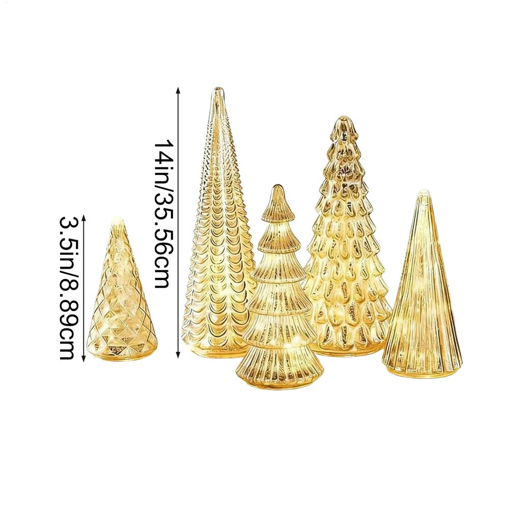 5Pcs Glowing Glass Christmas Tree Ornaments Home Luminous Desktop Decor Led Night Light Party Xmas Decoration For Kid Gifts