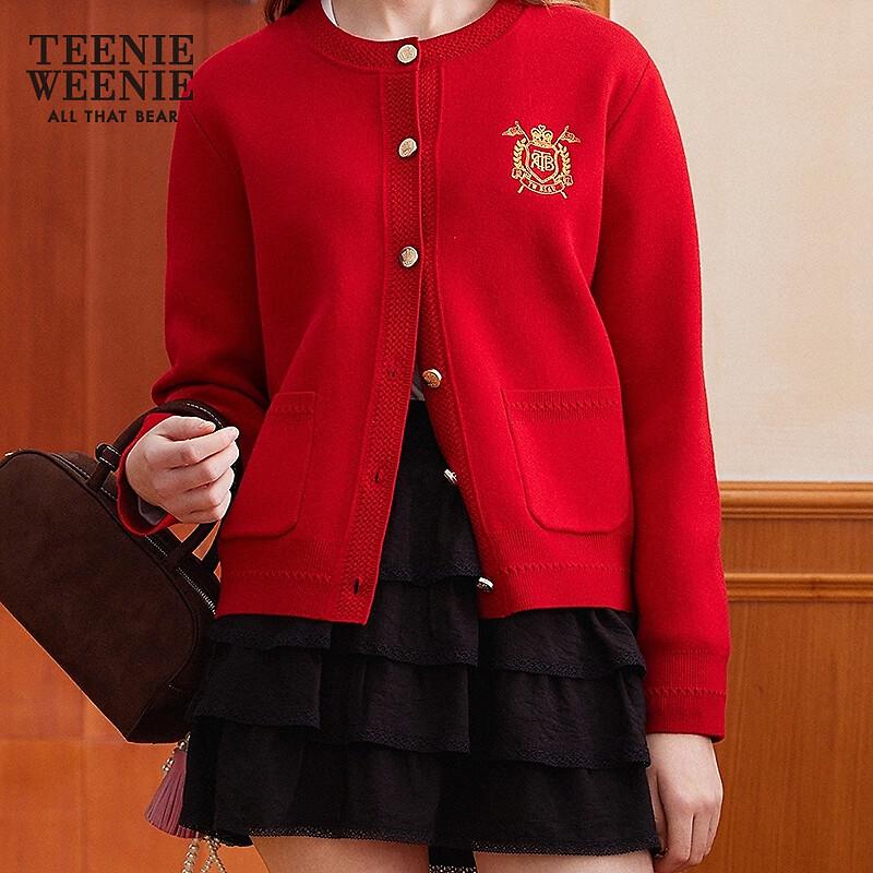 Женский вязаный кардиган Teenie Weenie с вышивкой и круглым вырезом