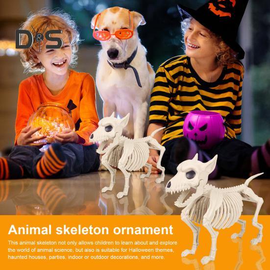Halloween Dog Skeleton Ornament Realistic Plastic Animal Bone Figurine for Halloween Indoor Outdoor Decor Party Favors