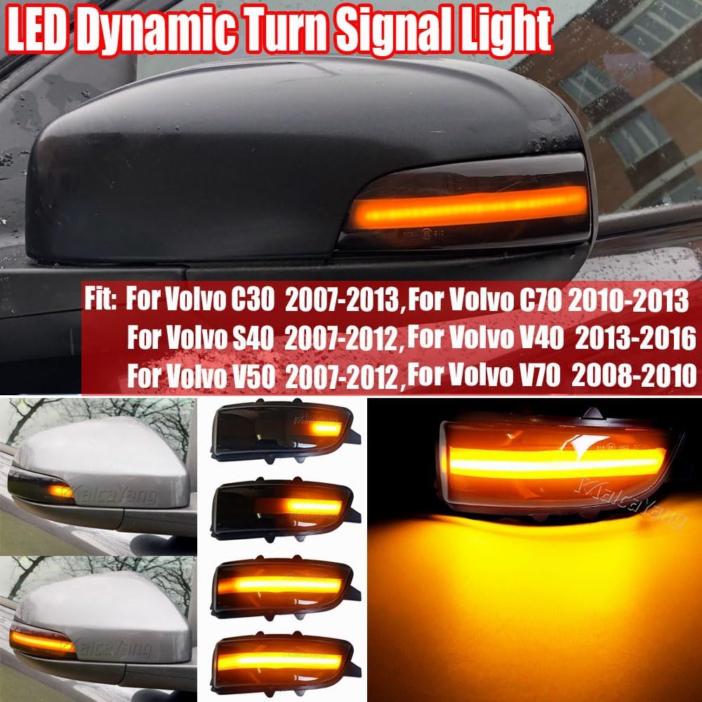 Malcayang Side Mirror Turn Signal Indicator Sequential Dynamic Blinker Light Replacement Compatible with Volvo C30 C70 S40 V40 V50 V70 S60
