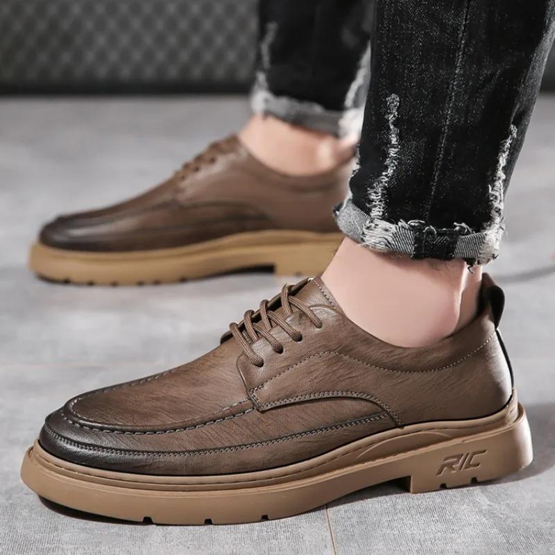 FashionNew Туфли на платформе из коровьей кожи для мужчин. Дизайнерская новая повседневная мужская обувь с мягкой подошвой. Модная весенне-осенняя уличная обувь для мужчин.