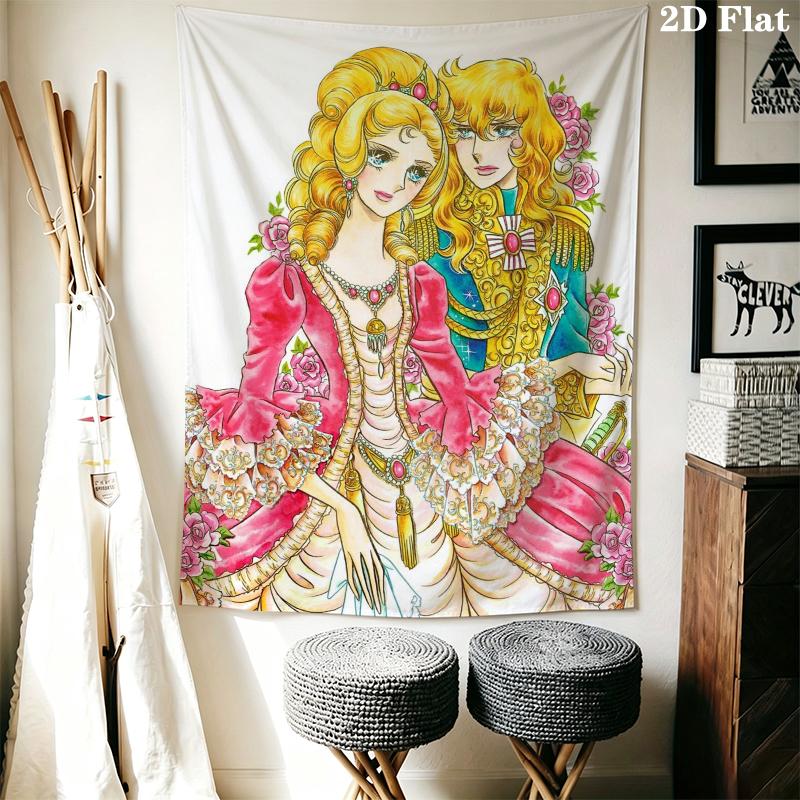 Versailles Rose Love Wall Tapestry Aesthetic Wall Hanging Printed Fabric Blanket Decorative Tapestries for Bedroom Living Room Home Decor
