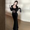 Женское сексуальное черное кружевное платье Fishbone с длинным рукавом Slim Fit