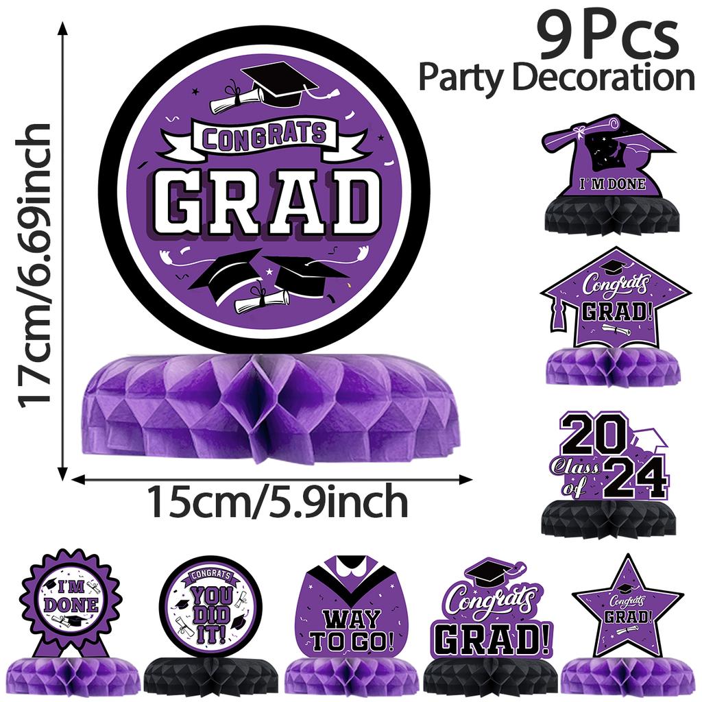 9 шт./набор украшений для выпускного вечера 2024 года, центральная часть выпускного стола, сотовые украшения для выпускного стола