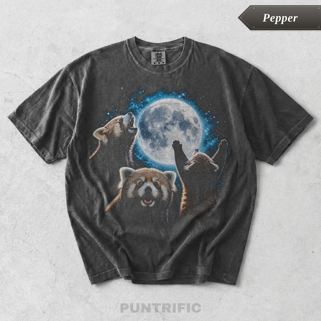 Vintage Red Panda Moon Graphic Tee, Funny 90s Red Panda Shirt, Retro Wolf Moon Parody T-Shirt, Gag Gift for Him, Funny Animal Lover Tee
