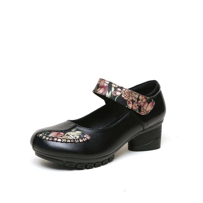 Ethnic Style Spring and Fall Women's Shoes Thick with Soft Bottom Fashion Single Shoes Head Layer Cowhide Small Leather Shoes