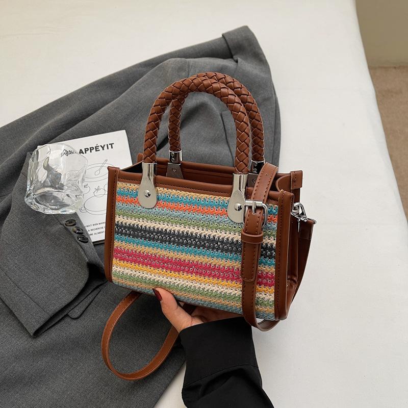 Korean version niche simple woven handbag women's 2025 summer new messenger small square bag high value handbag