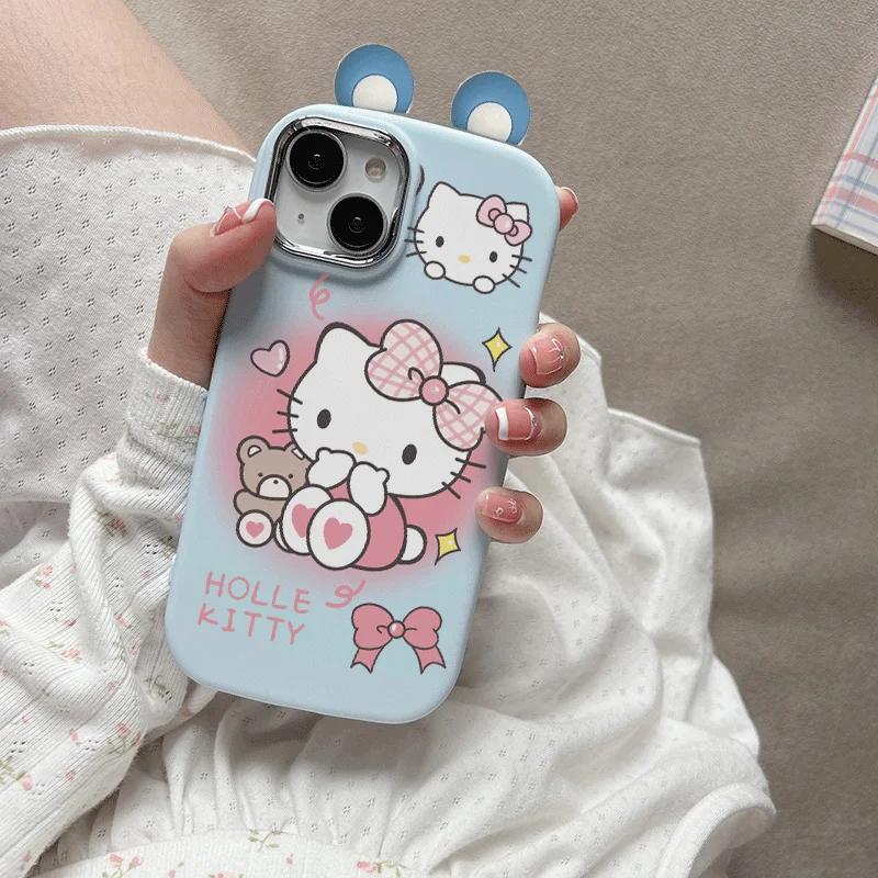 3D чехол-ушки Hello Kitty с бантом для Samsung Galaxy S25 S24 S23 S22 Plus Ultra S24 FE Note 20 A52 A35 A15 A25 A32 5G