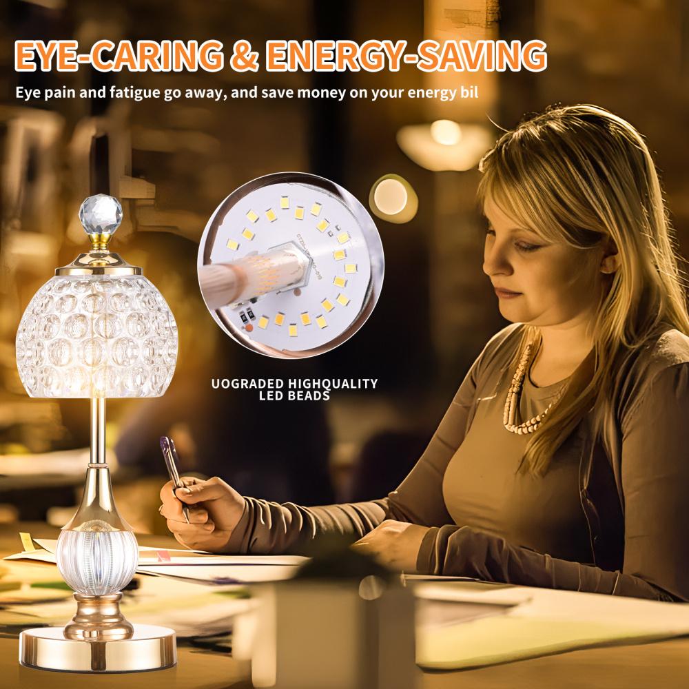 Беспроводная настольная лампа Crystal LED Touch Lamp со встроенным аккумулятором емкостью 5200 мАч и беспроводной зарядкой через USB - регулируемый свет, 3 цвета света