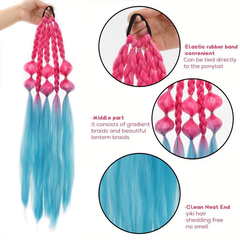 A Ponytail Wig with Colored Bubble Braids and a Ponytail Synthetic Fiber That Is Heat-resistant for Women Easy To Wear for Parties and Gatherings