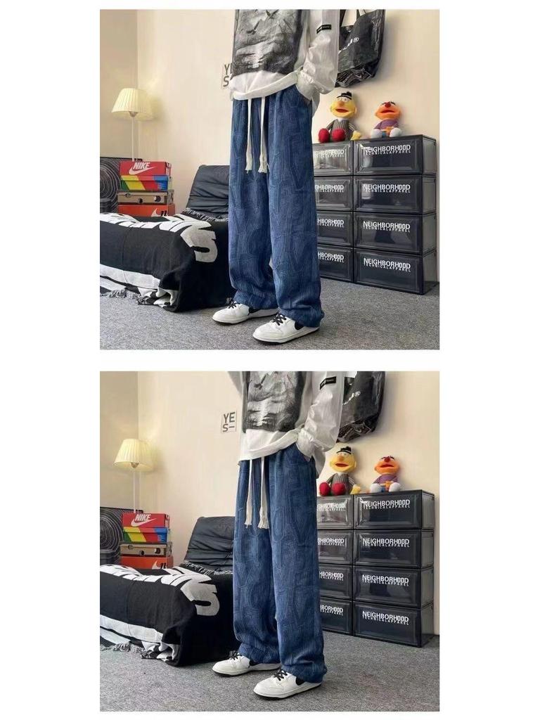 Мужские вельветовые брюки с принтом и широкими штанинами — модный повседневный стиль Гонконга