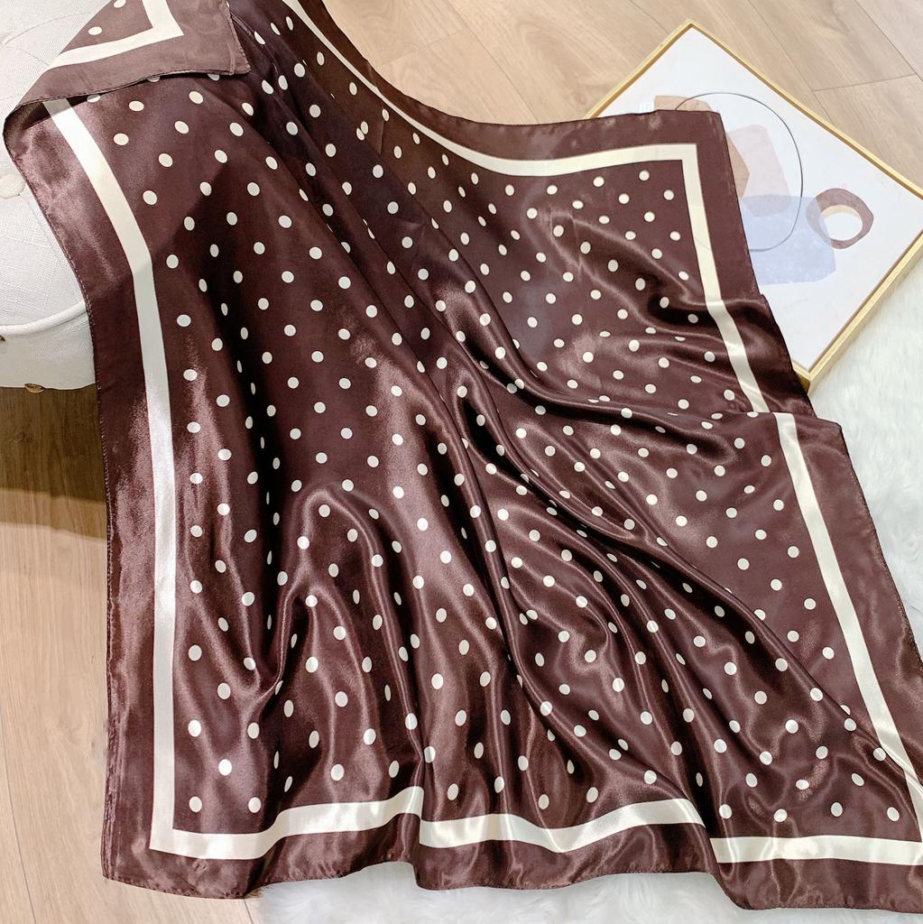 Квадратный шарф с принтом в горошек для женщин, шелковая шаль, шейный платок, женские повязки для волос, повязки на голову, повязка на голову, атласный хиджаб, бандана