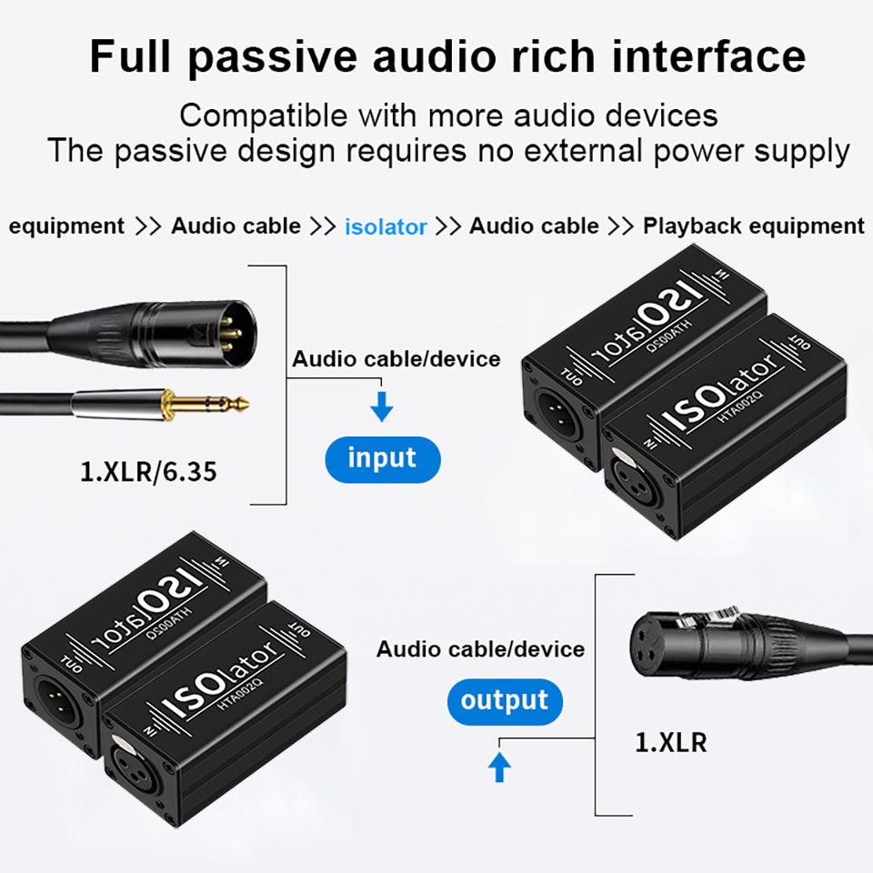 6.35 XLR Аудио Изолятор Шума, Разъем Мама на Папу, Фильтр Подавления Шума Общей Земли Устраняет Гул, Шипение для ПК, Ноутбука, Аудио Оборудования