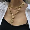 Multilayer Round Portrait Coin Alloy Metal Chain Pendant Necklace Women Jewelry Party Gift MIT