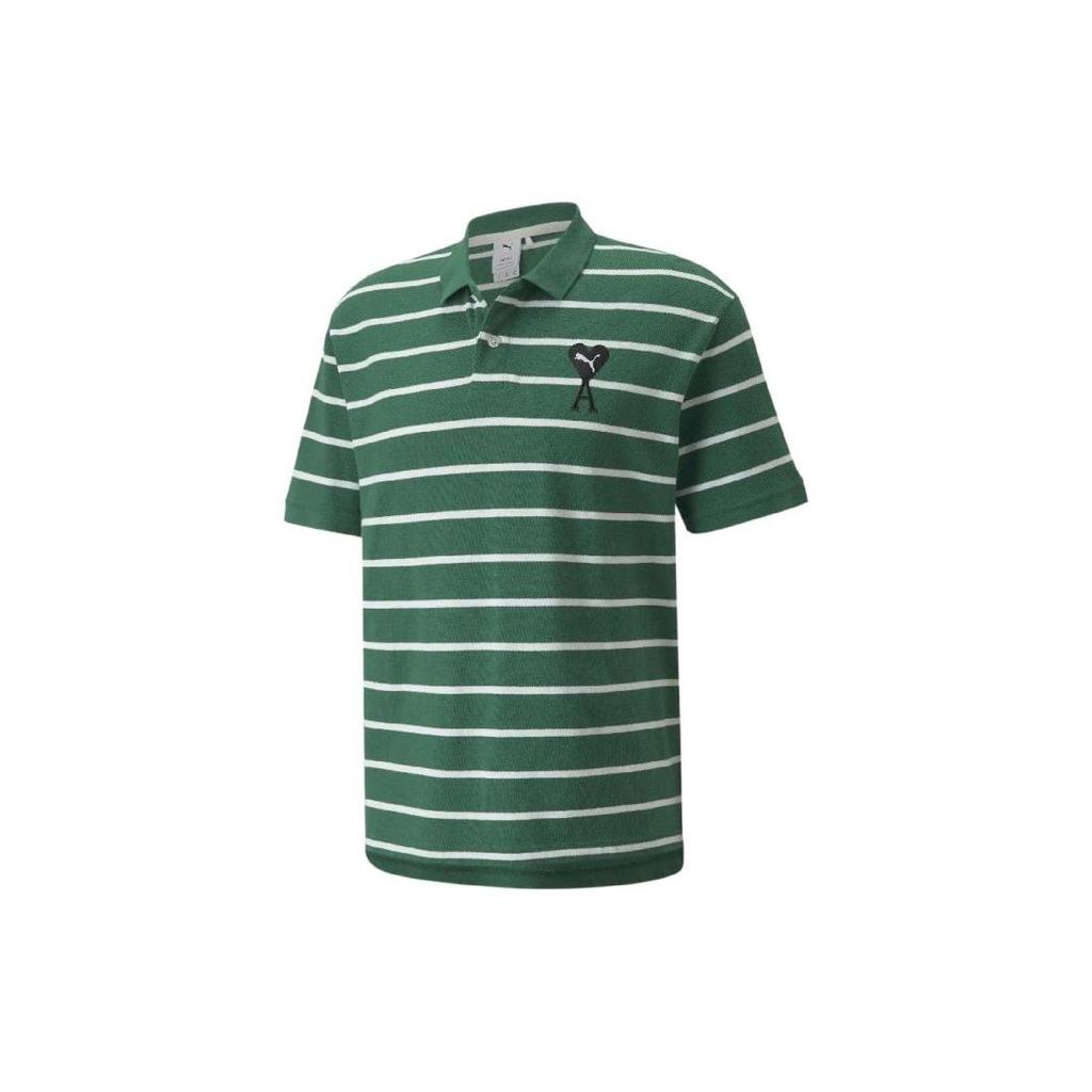 Puma Рубашка поло с короткими рукавами X Ami Collaboration SS22 Heart Logo, контрастная полоска, мужские топы, светло-зеленые 534067-96