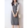 Women's 100% Wool V-Neck Sleeveless Knitted Vest Dress - Long Cardigan Style