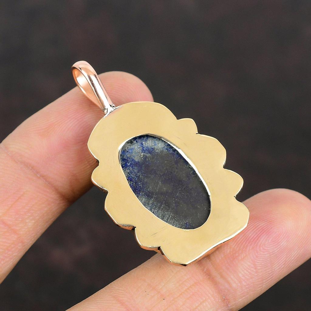 Подвеска из лазурита Медный кулон Подвеска из натурального драгоценного камня Лазурит Ювелирные изделия Ручная работа Медные украшения Свадебные подарки Лучший дизайн подвески