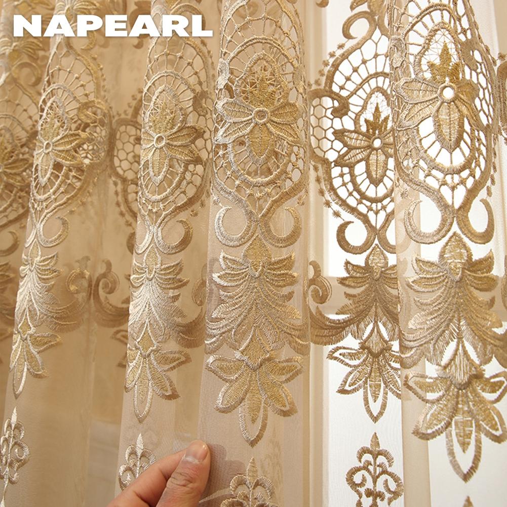 1 шт. NAPEARL в европейском стиле, роскошная ажурная вышитая полупрозрачная занавеска, коричневый тюль для гостиной, спальни, украшения окна, домашнего декора