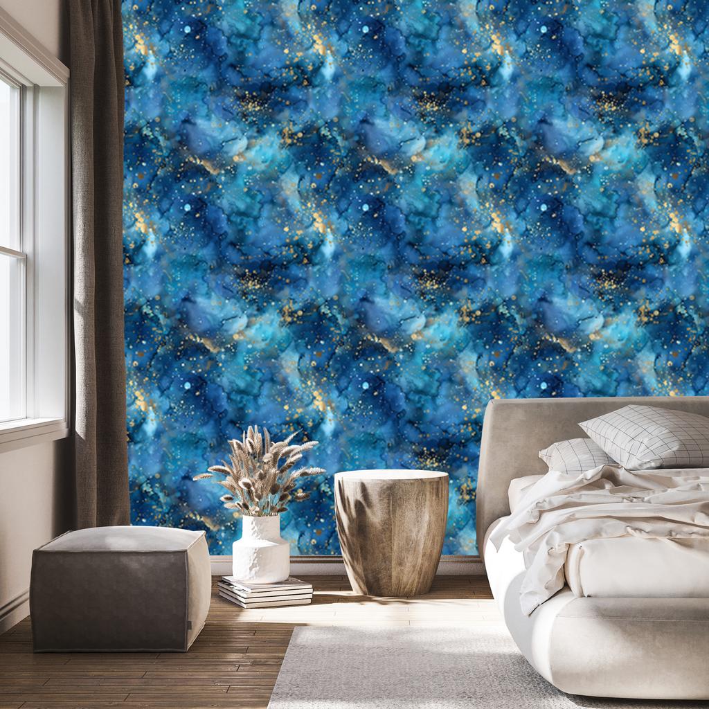 Wallpaper Ink blue, navy blue, turquoise and sea green 50x1000