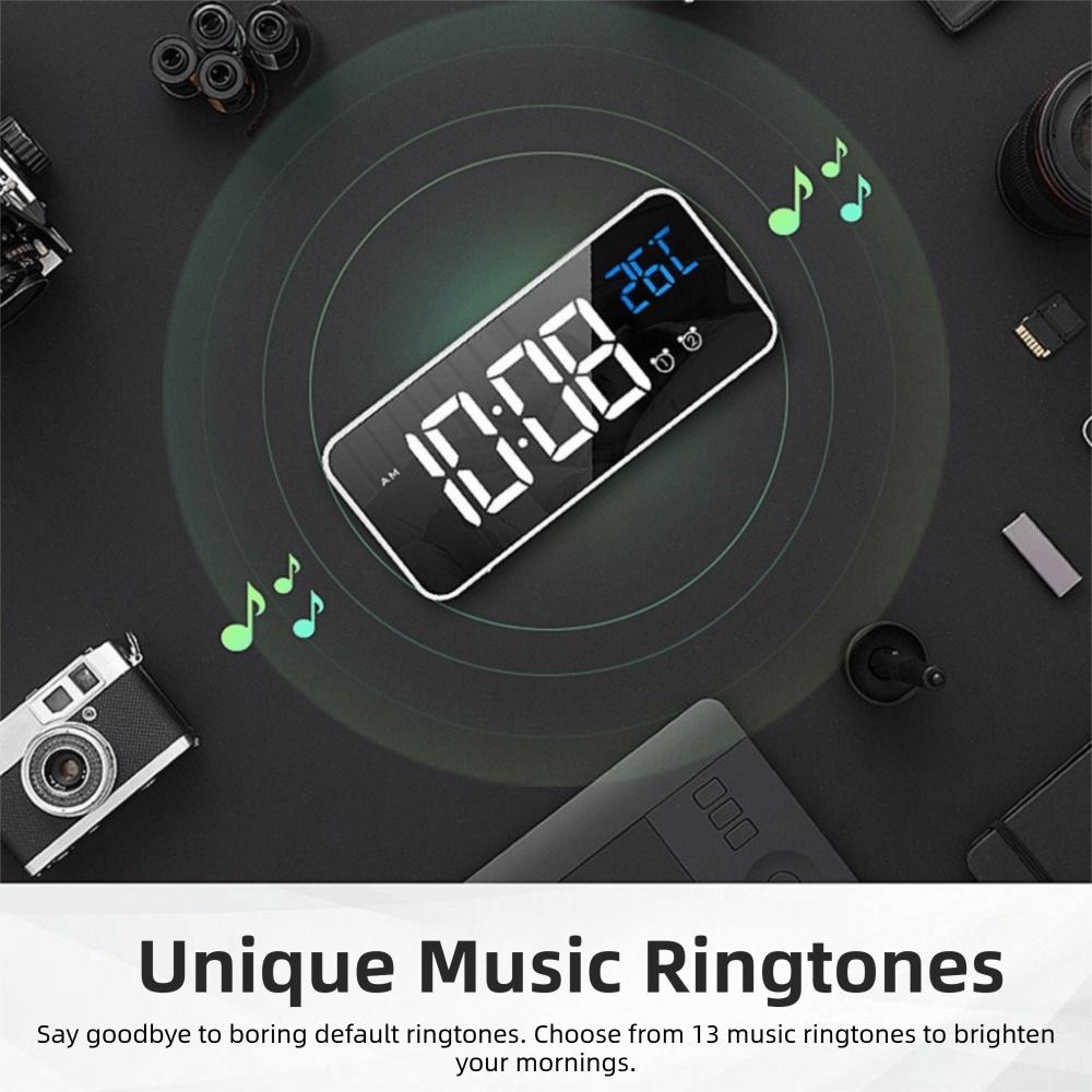 Voice Control Music Alarm Clock Mirror Desk Clock Ringtones LED Digital Clock Home Office