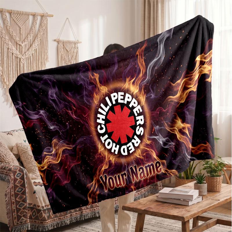 Red Hot Chili Peppers Flannel Blanket, Custom Name Text Personalized Soft Throw Blanket Home Decor Gift