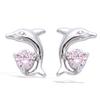 Les Trésors De Lily [N6254] - Silver Earrings 'Tendres Dauphins' Pink (rhodium-plated) - 8x7 Mm