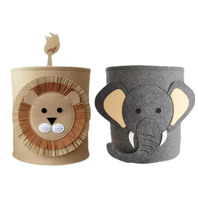 LargeCapacity Cartoon Animal Plush Storage Bin Washable Laundry Basket Lion Giraffe Design DurableFabric Home Organization Decor