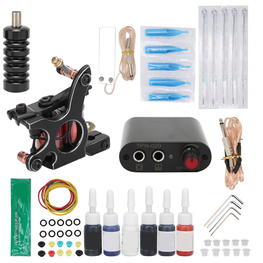Complete Tattoo Machine Kit Power Supply Needles Tips Handles Tattoo Supplies for Beginners