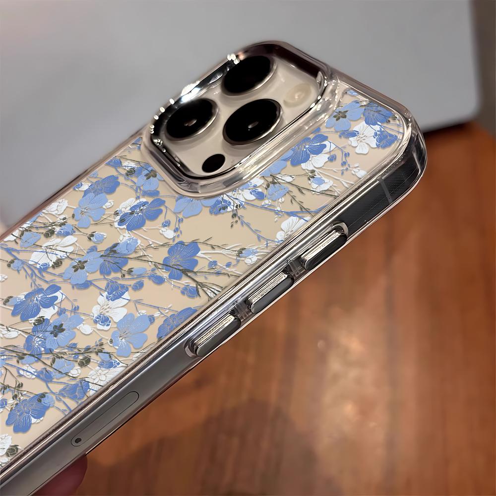 Синий и Белый Покрытый Чехол для Телефона Для Iphone 17 16 Plus 15 Pro Max 11 13 12 14 17E 16E Тонкий Ударопрочный Бампер Чехол Fundas