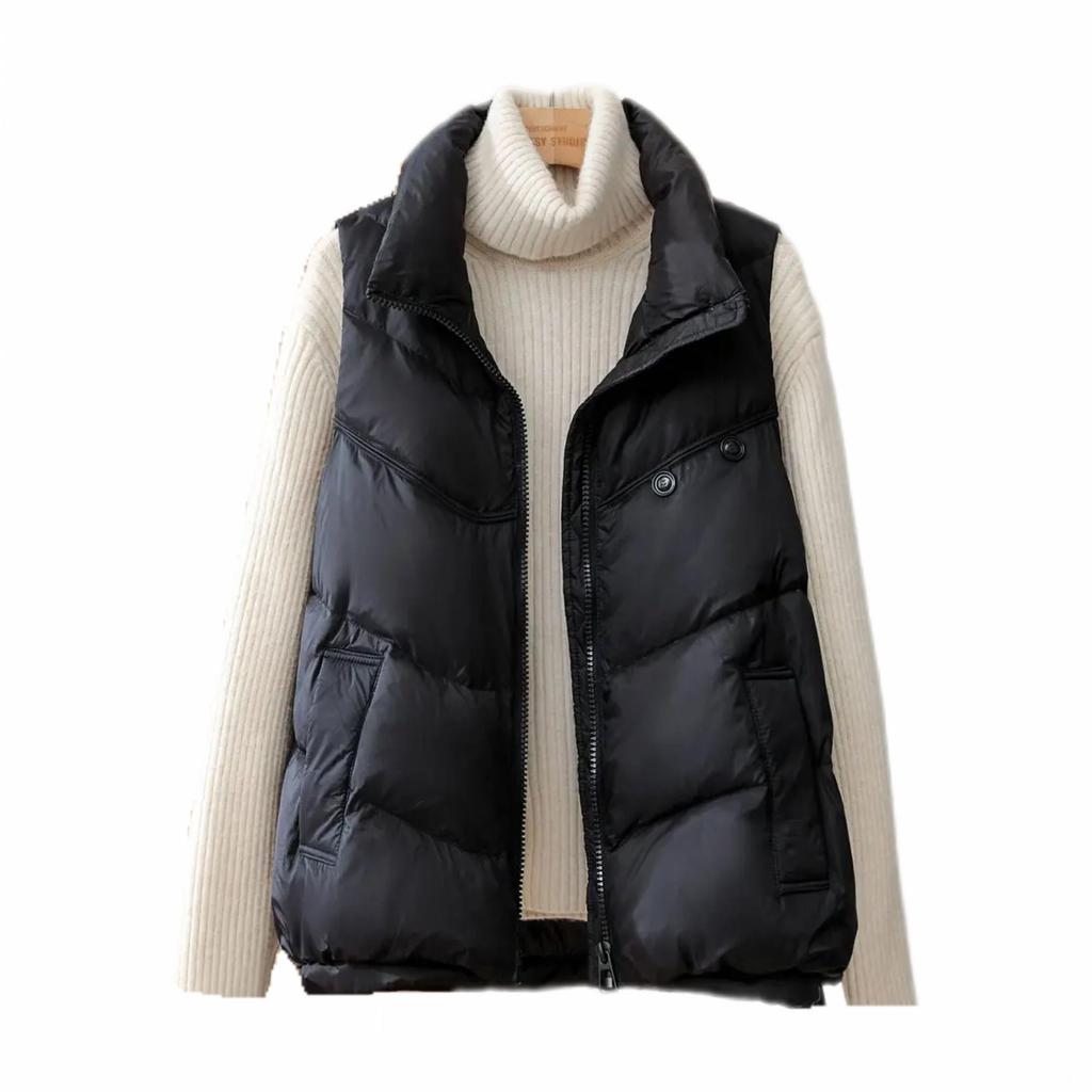 Женский легкий свободный термокуртка без рукавов на белом утином пуху, жилет, универсальный шикарный жилет с карманом и воротником-стойкой