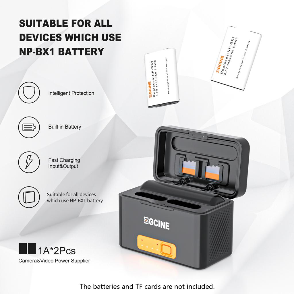 ZGCINE PS-BX1 Портативный чехол для быстрой зарядки аккумулятора камеры 5200 мАч Беспроводное зарядное устройство для двух аккумуляторов с